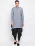 Vastramay Men's Grey Cotton Blend Kurta and Black Dhoti Set